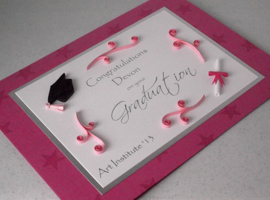 Quilled graduation congratulations card, personalised