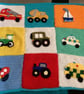 New hand crochet baby toddler colourful blanket with transport applique 21" x21"