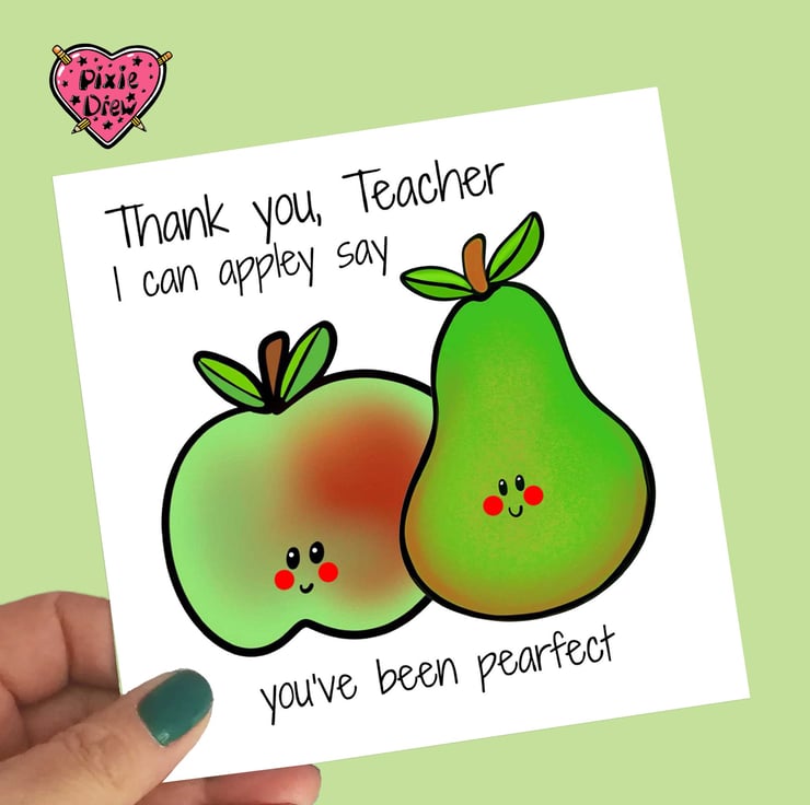 Funny Teacher Thank You Card, Cute Apple & ... - Folksy