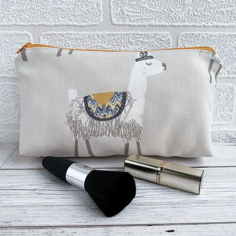 SOLD Make up Bag, Cosmetic Bag with Llama Print