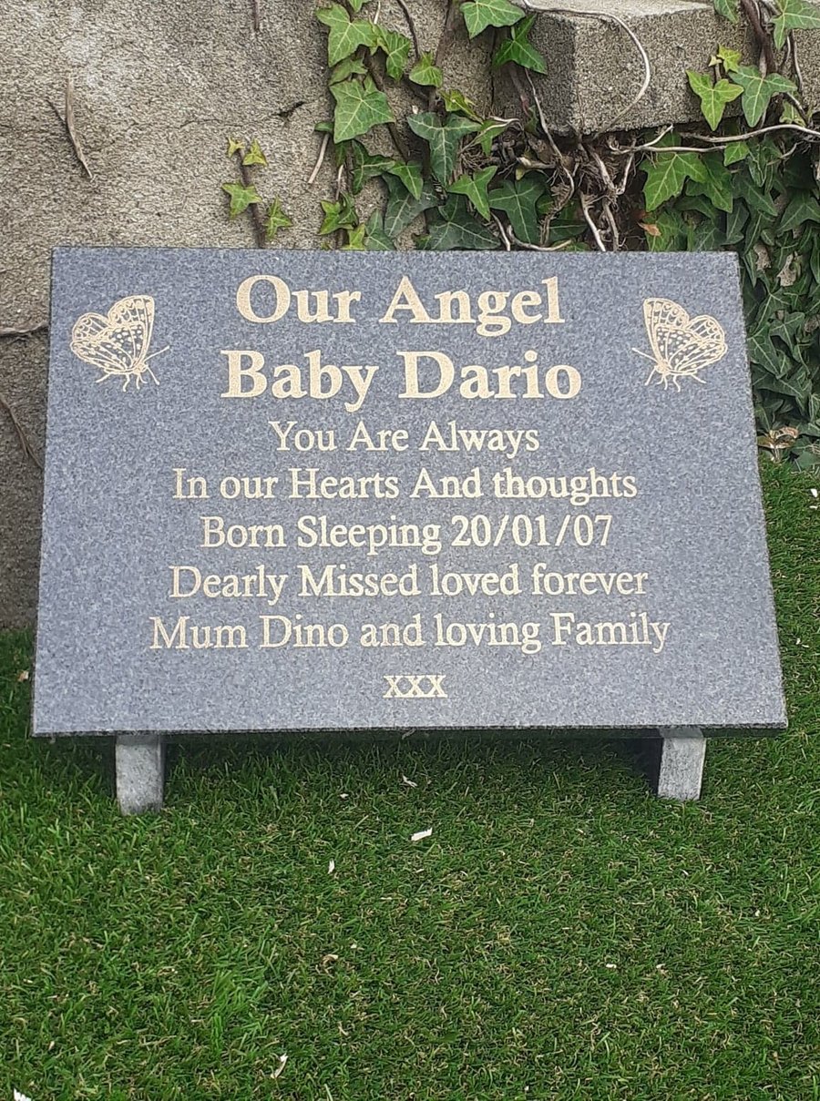 Large Engraved Dark Grey Granite Memorial Plaque Grave Stone Marker Headstone