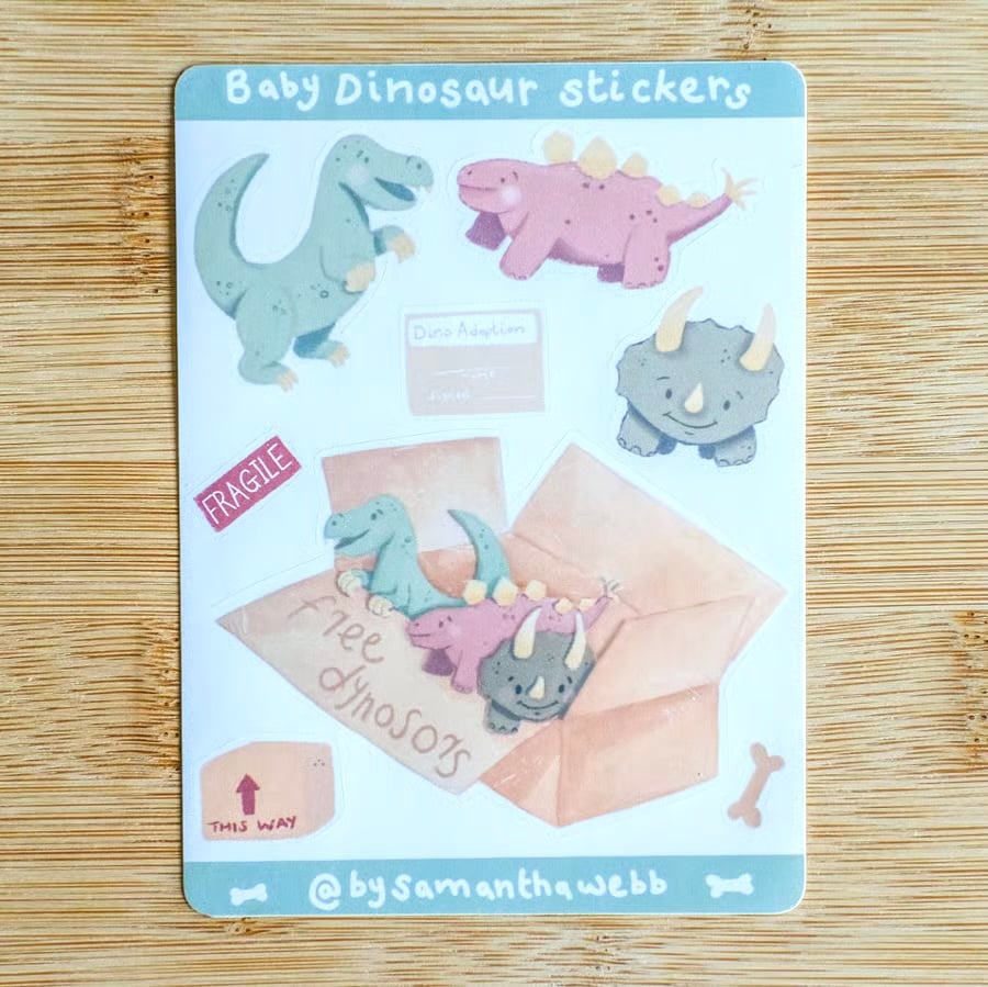 Dinosaur Illustrated Watercolour sticker sheet