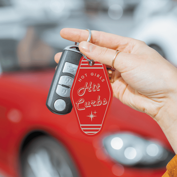 Hot Girls Hit Curbs Motel Keyring - Girly Retro Vibes, Funny quote Keychain Gift