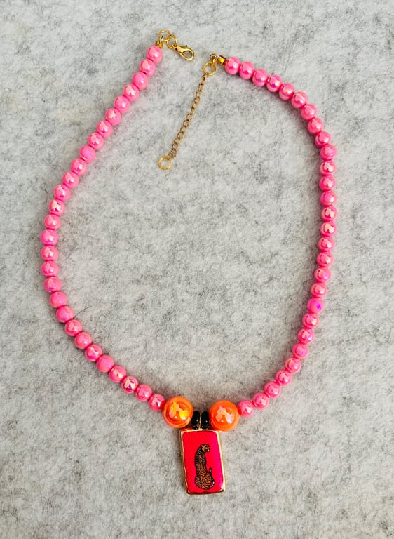 Fun, bright, tiger pendant necklace
