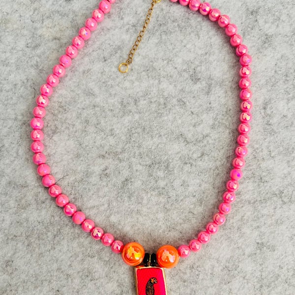 Fun, bright, tiger pendant necklace
