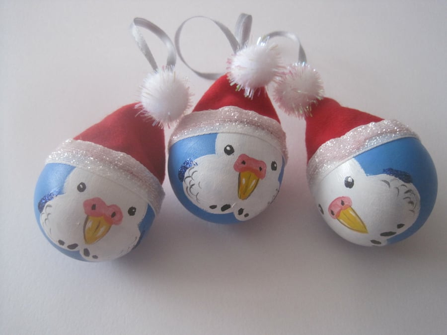 SALE Budgie Budgerigar Christmas Bauble x3 blue girls