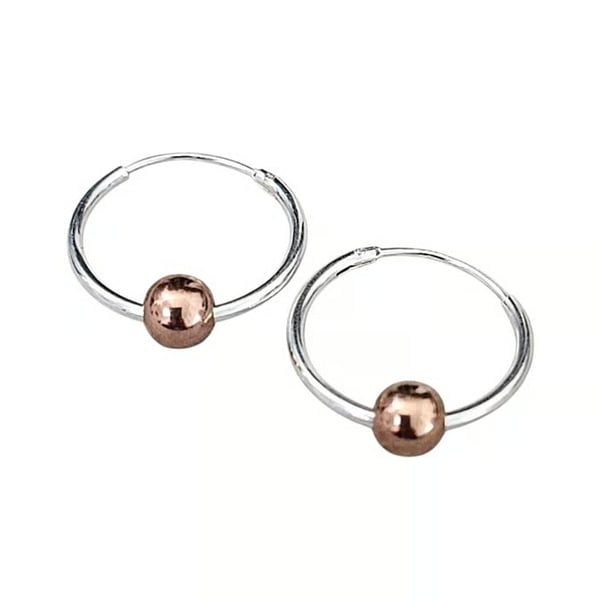 Sterling Silver Hoop Earrings Rose Gold Vermeil Bead Hoop Earrings 