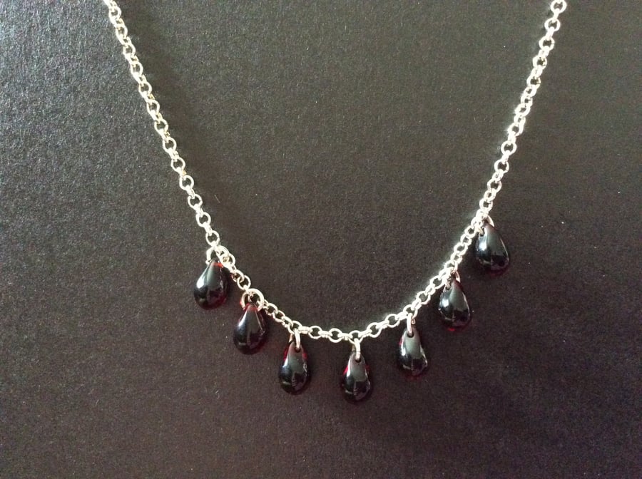 Garnet Bead Drops Necklace 