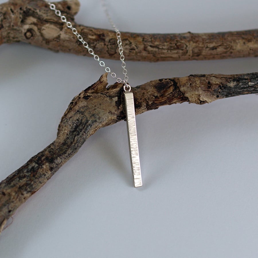Bar Pendant Necklace, Line Textured, Recycled Sterling Silver Jewellery