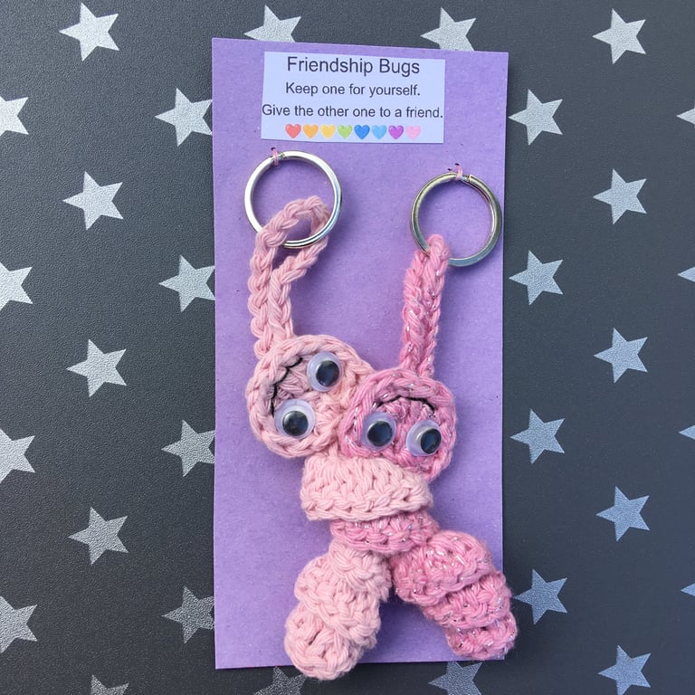 Pink Crochet Friendship Bug Keyring, I Love You Gift