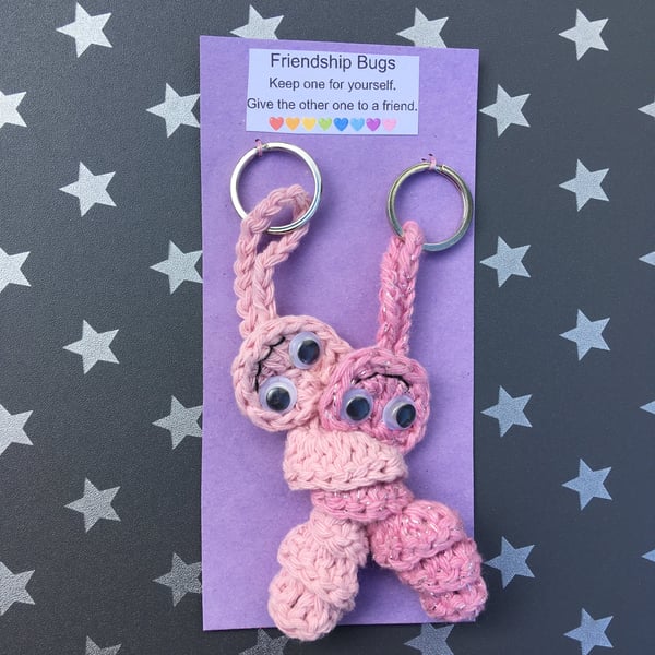 Pink Crochet Friendship Bug Keyring, I Love You Gift