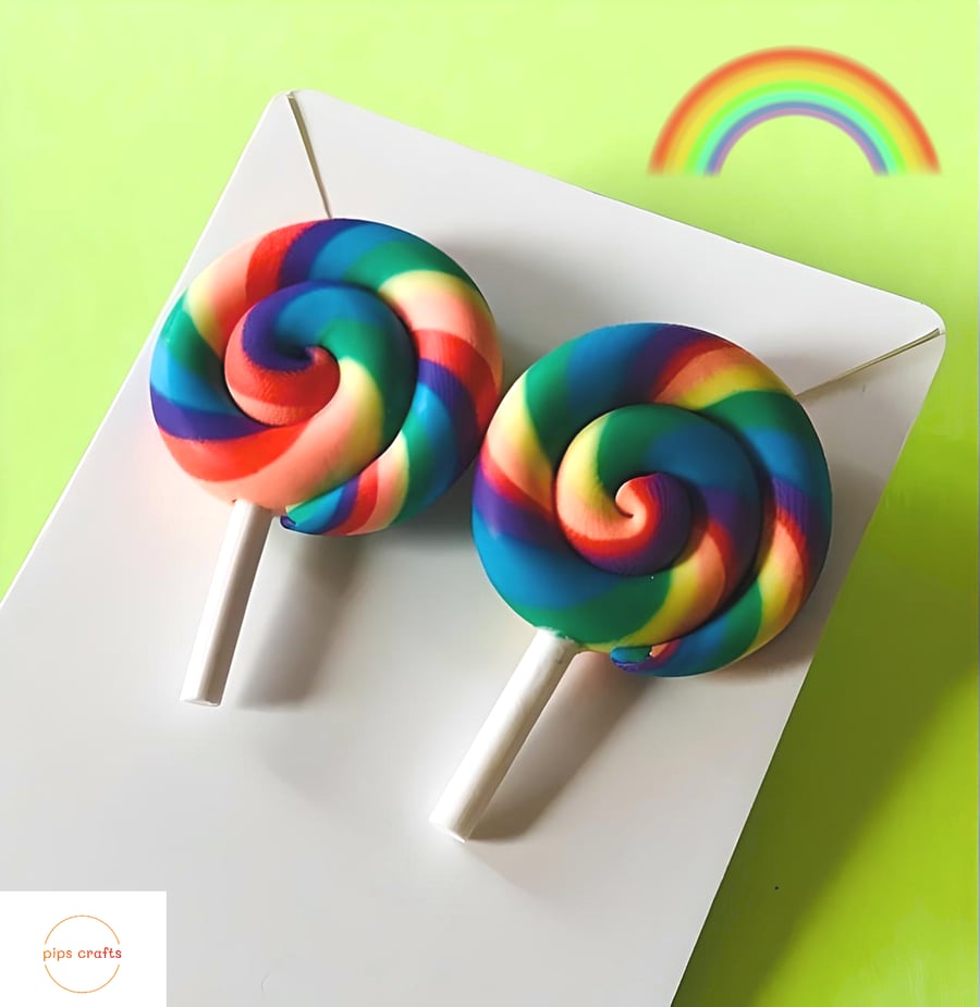 Bright & Bold Rainbow Lollipop Stud Earrings - Big Colourful Quirky Jewellery 