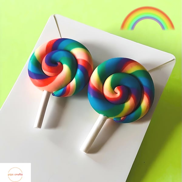 Bright & Bold Rainbow Lollipop Stud Earrings - Big Colourful Quirky Jewellery 