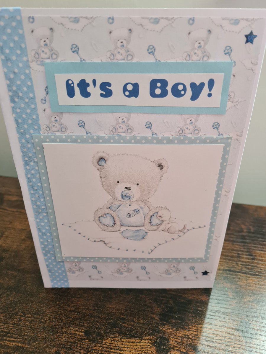 New Baby Card, Blue Teddy Bear, Baby Boy Card, Baby Shower