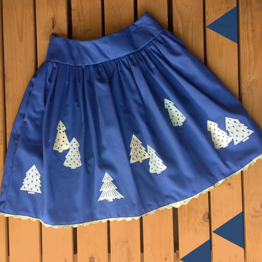 Christmas Tree Skirt. Festive clothing. Gold & Navy Glitter Ladies Holiday xmas 