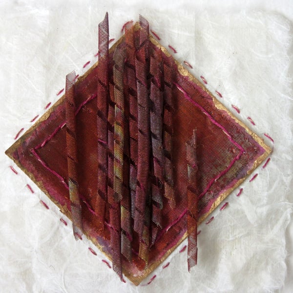 METAL WALL ART PICTURE. Abstract framed copper mixed media art.