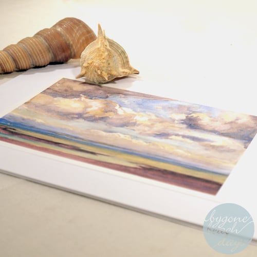 LOW TIDE Greetings Card BYGONE BEACH DAYS watercolour - Vintage