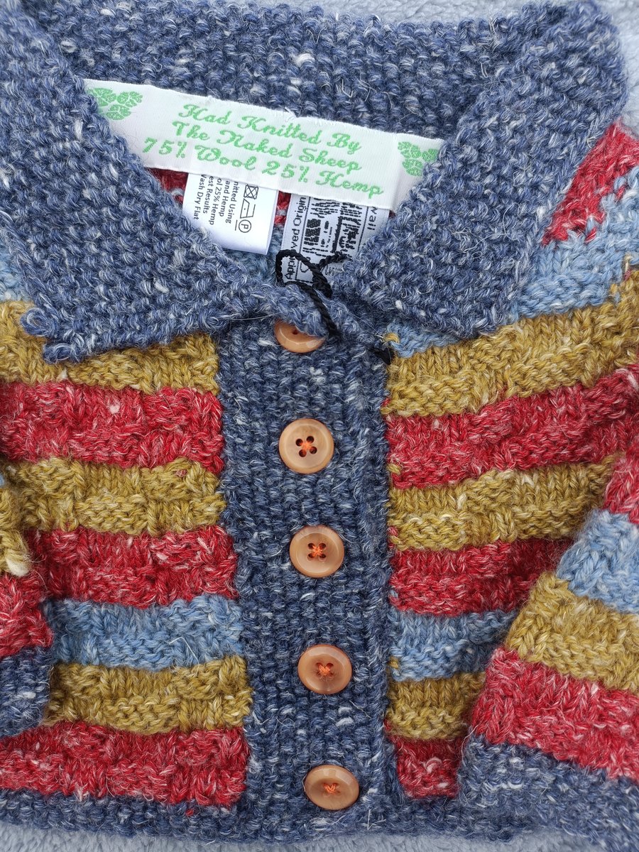 Wool and Hemp hand Knitted childrens cardigan age 6 -12 months