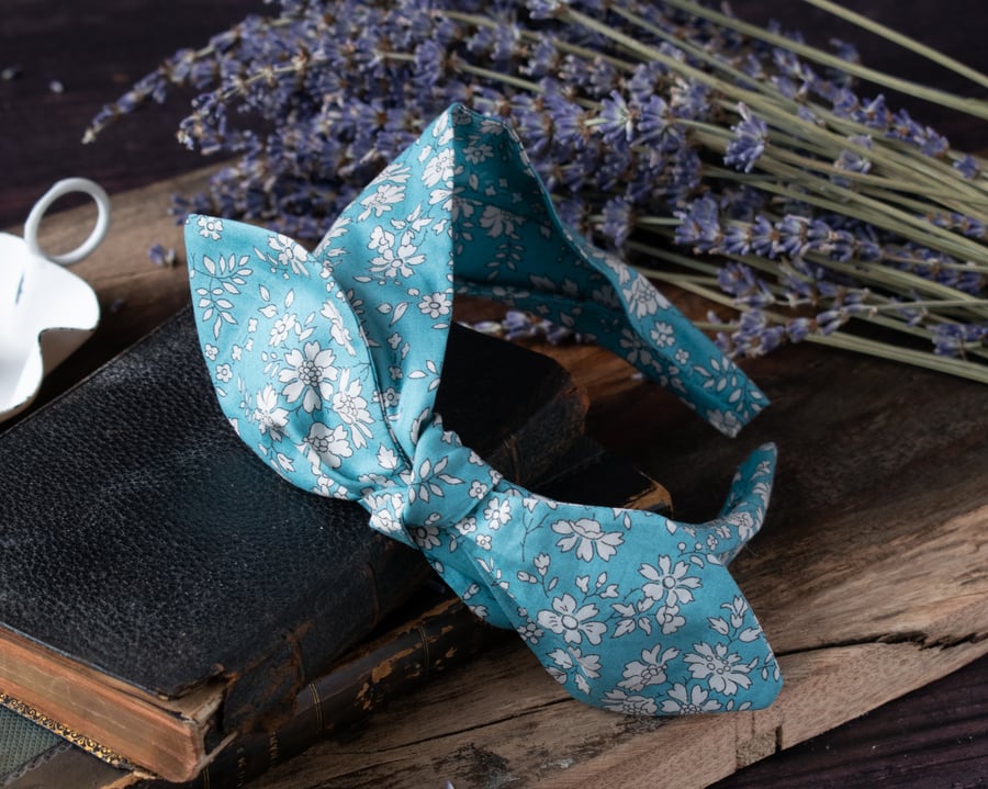 Bow Headband in Liberty of London Capel Teal Fabric - Gifts for Women, Girls