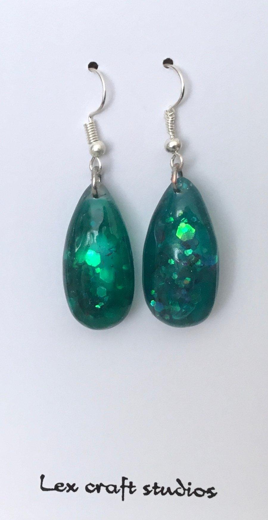 Green sparkle drop earrings 