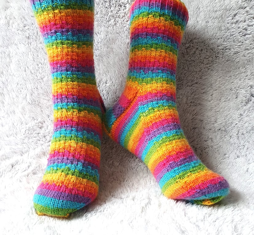 Hand Knitted Ladies' Socks, Cosy Wool Blend Socks, Brightly Coloured Socks