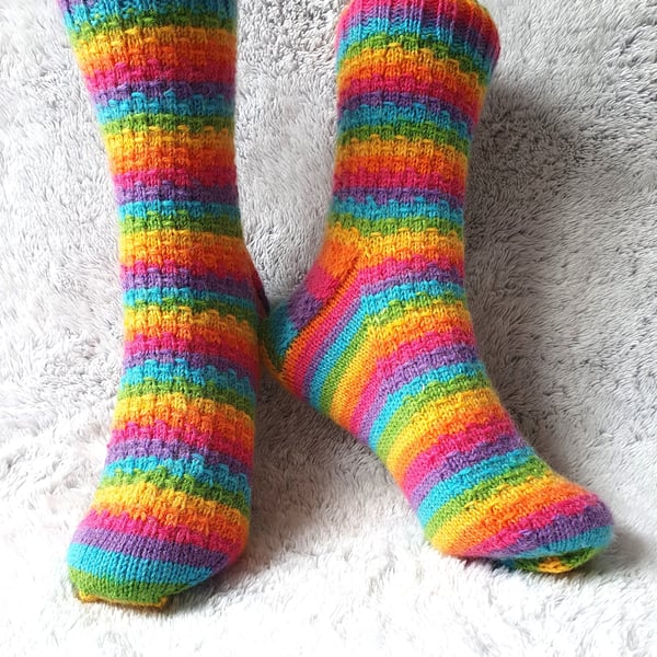 Hand Knitted Ladies' Socks, Cosy Wool Blend Socks, Brightly Coloured Socks
