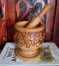 Upcycled wooden pestle & mortar decorated with pyrography oak leaves & acorns