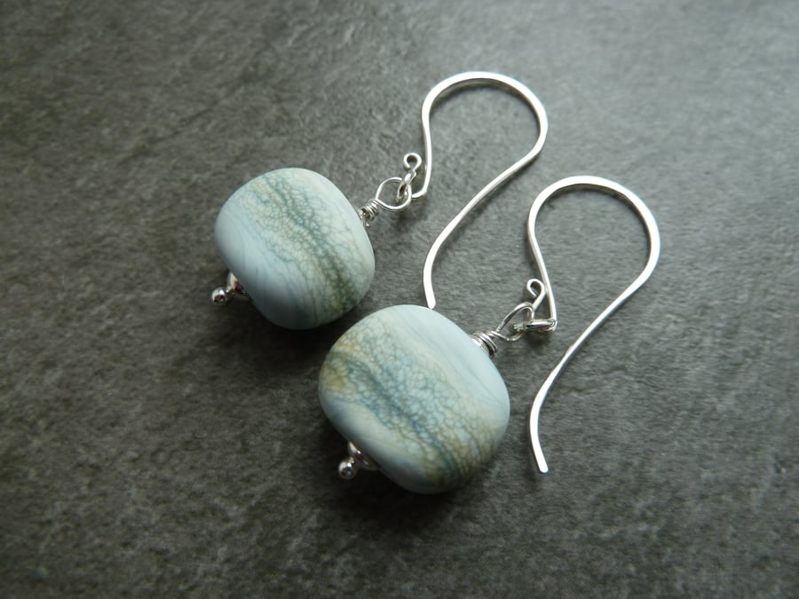 sterling silver, lampwork glass earrings, blue beach