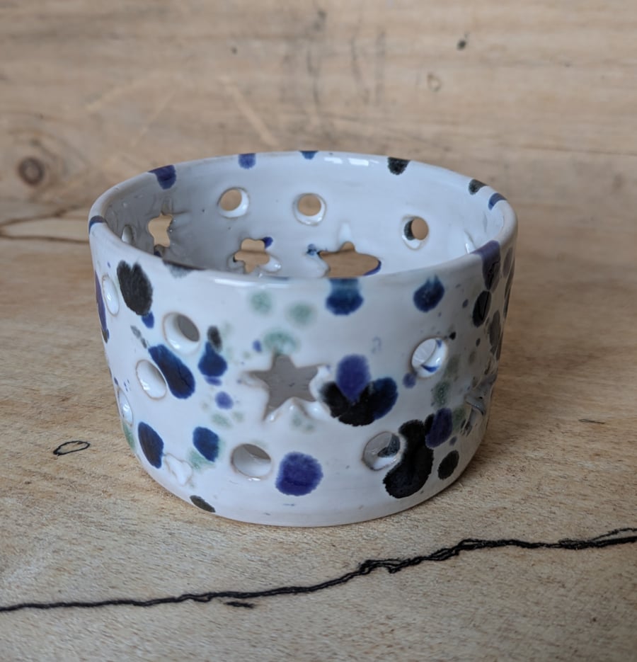Speckled stars tealight holder - blue green