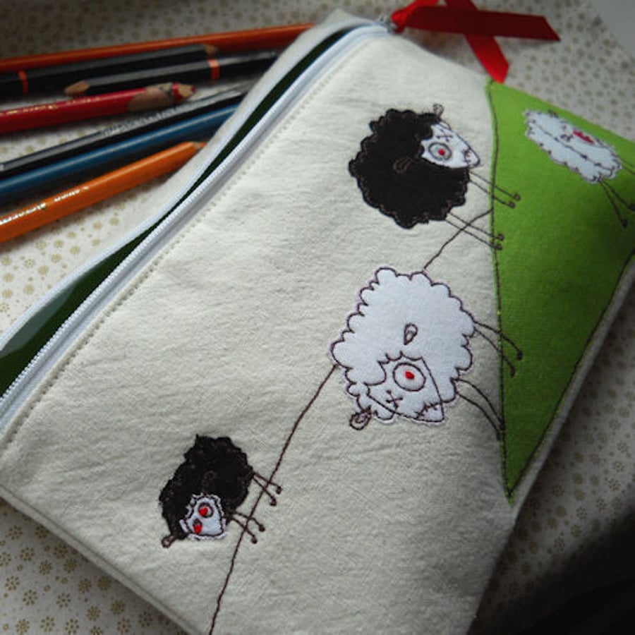 pencil case - embroidered zombie sheep