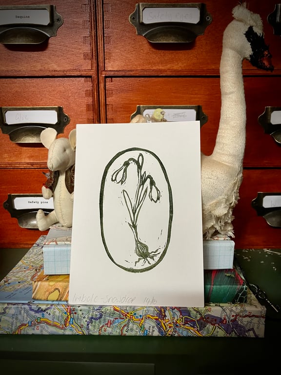 Imbolc Snowdrop – Limited Edition Original Lino Print