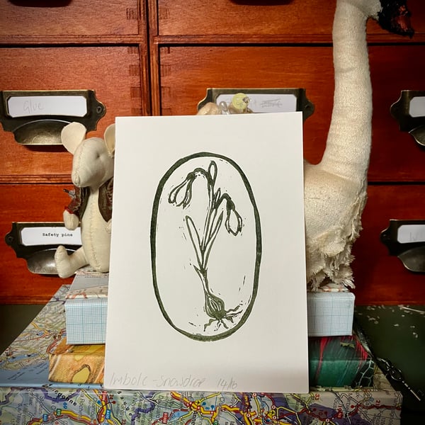 Imbolc Snowdrop – Limited Edition Original Lino Print