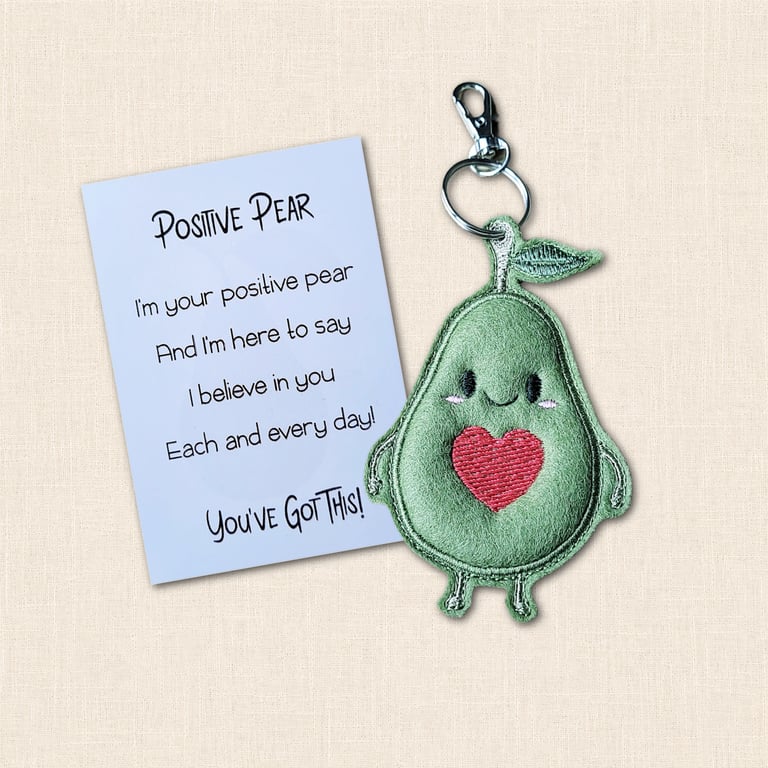 Positive Pear Pocket Hug - Embroidered Felt Pocket Pal