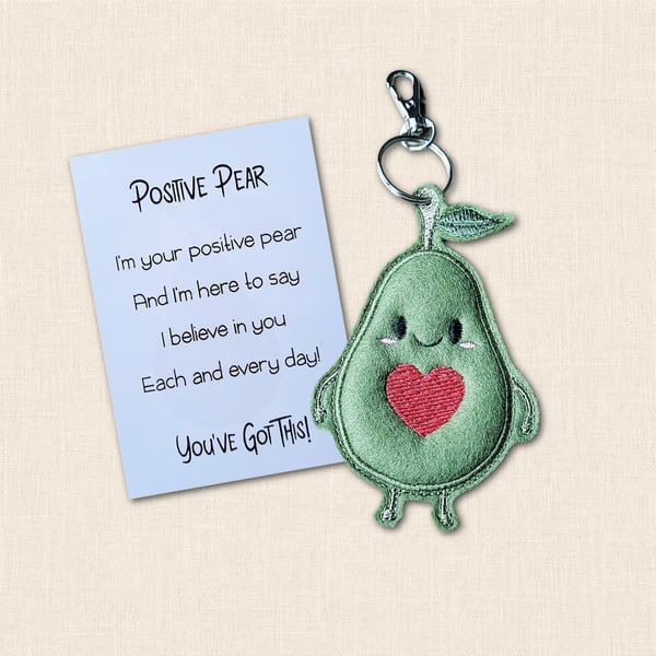 Positive Pear Pocket Hug - Embroidered Felt Pocket Pal
