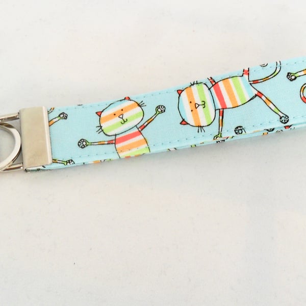 Quirky cat wristlet key fob with free UK P&P