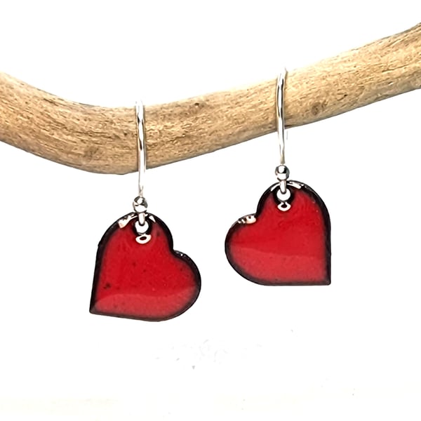 Red enamel heart drop earrings