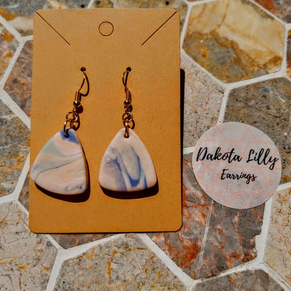 Pastel colours triangle hook polymer clay earrings