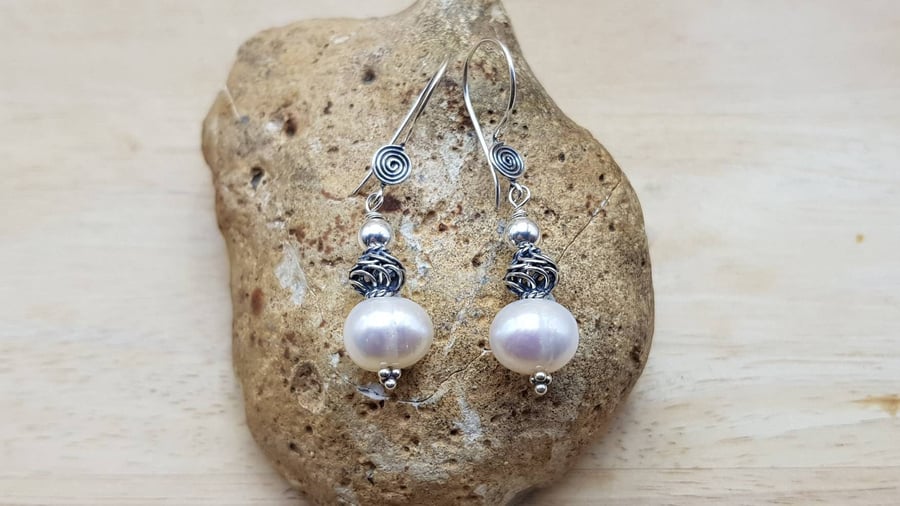 Freshwater pearl earrings. June Birthstone. Reiki jewellery