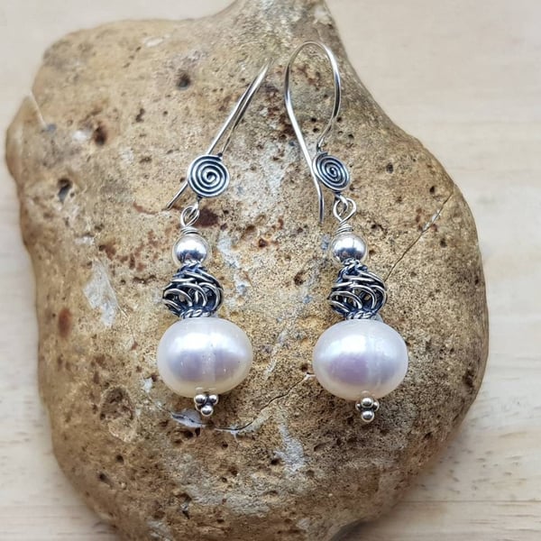 Freshwater pearl earrings. June Birthstone. Reiki jewellery