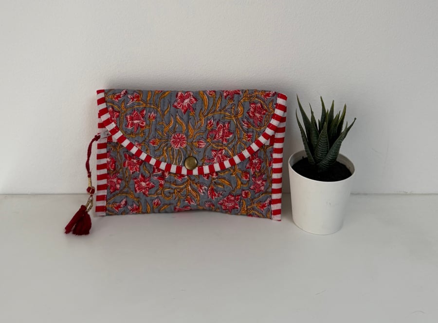 Handmade Quilted pouch with Zip and Button 