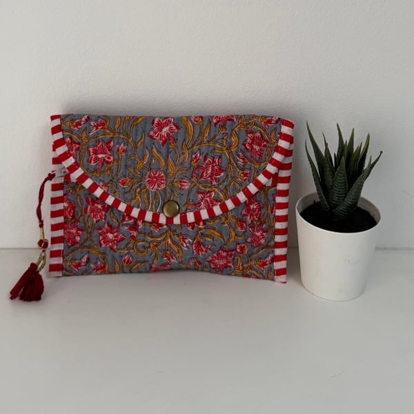 Handmade Quilted pouch with Zip and Button 