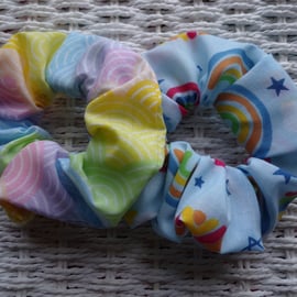 Pack of 2 Handmade Pretty Hair Scrunchies Rainbow Themed. 