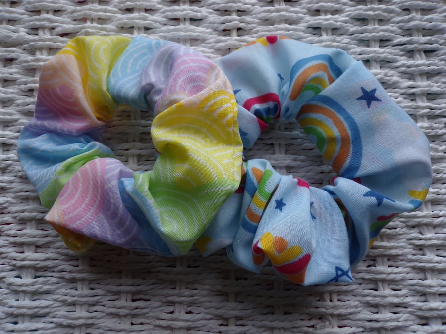Pack of 2 Handmade Pretty Hair Scrunchies Rainbow Themed. 
