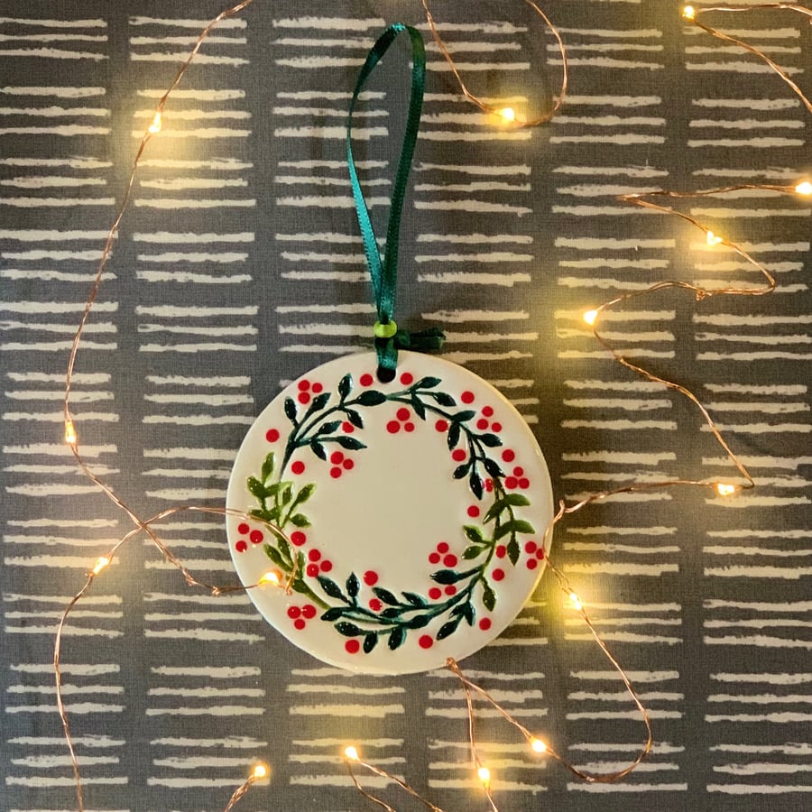 Handmade Ceramic Wreath Hanger, Unique Christmas Foliage Hanging Decoration