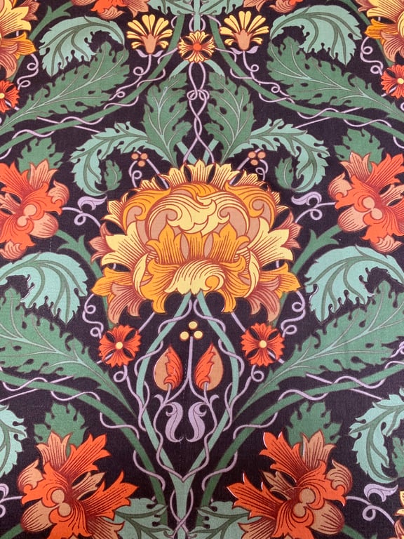 Orange Yellow Green Floral Art Nouveau RETRO Cravendale 60s 70s Vintage Fabric 