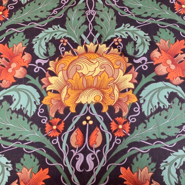 Orange Yellow Green Floral Art Nouveau RETRO Cravendale 60s 70s Vintage Fabric 