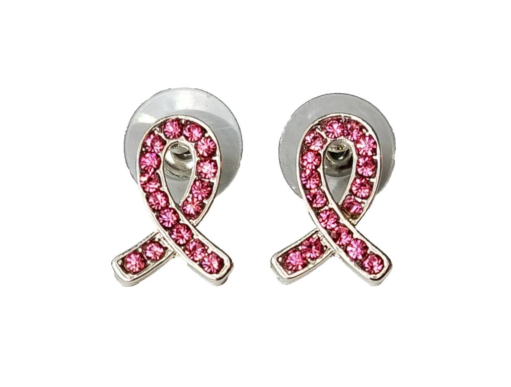 Breast Cancer Awareness Earrings Studs Pink Ribbon Crystal Jewellery Gift