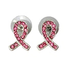 Breast Cancer Awareness Earrings Studs Pink Ribbon Crystal Jewellery Gift