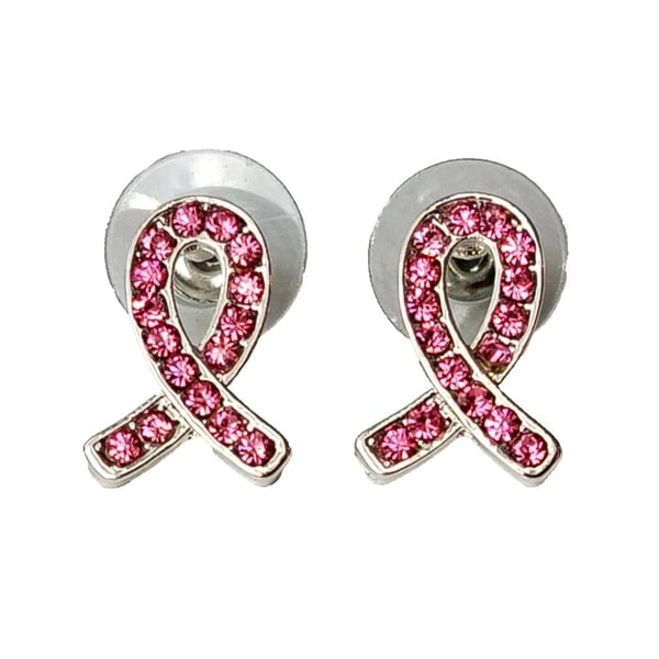 Breast Cancer Awareness Earrings Studs Pink Ribbon Crystal Jewellery Gift