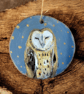 Beautiful barn owl wooden disc decoration